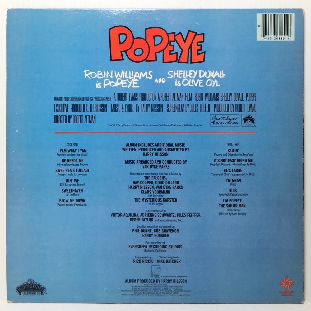POPEYE record (Robin Williams, Shelley Duvall) - Picture 3 of 5